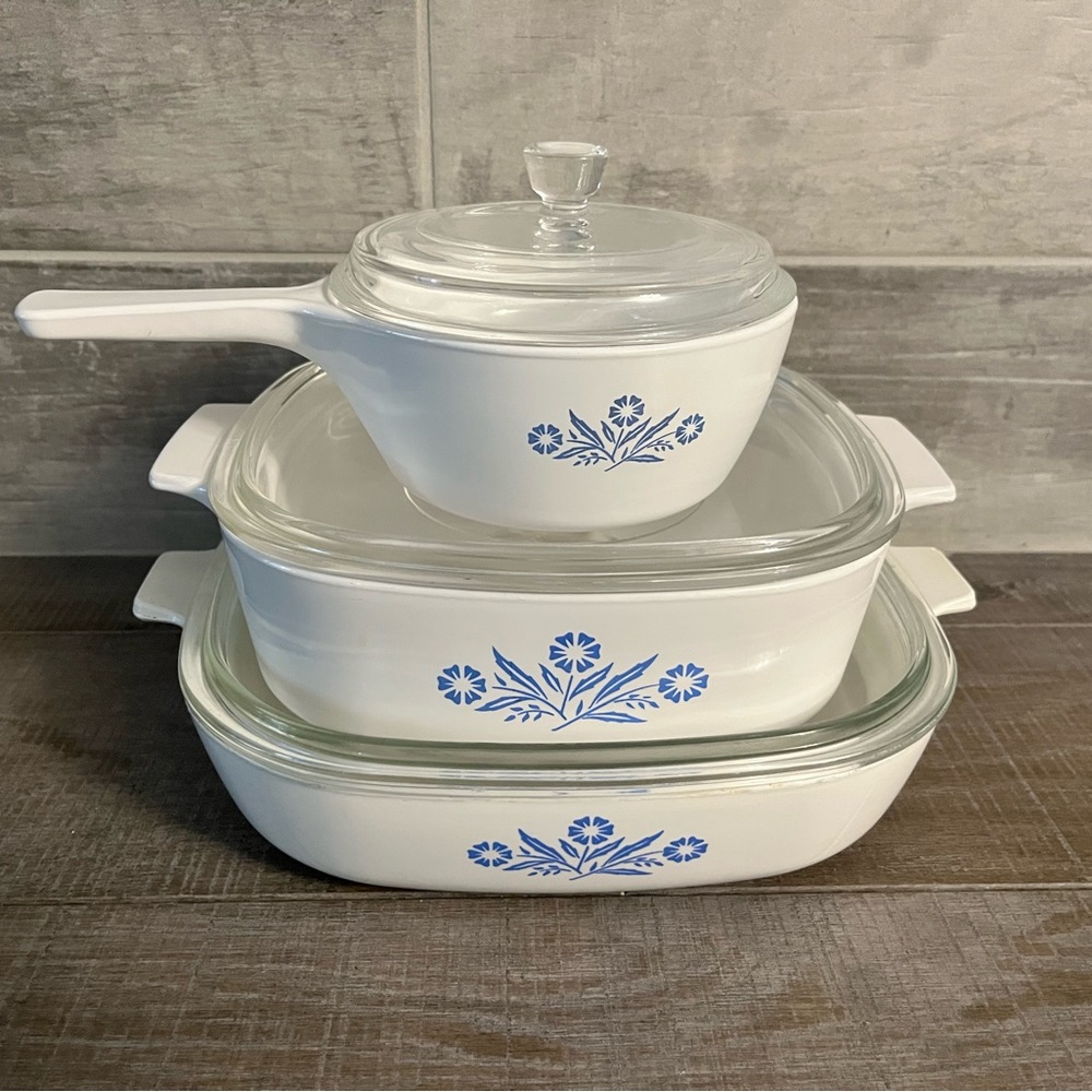 Vintage Corning Ware Blue Cornflower 3 caseroles with lid (6 pcs )